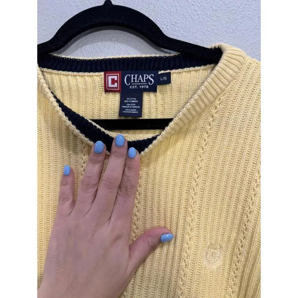 Vintage 90's Chaps Ralph Lauren Yellow Cable knit Crewneck Sweater, Large